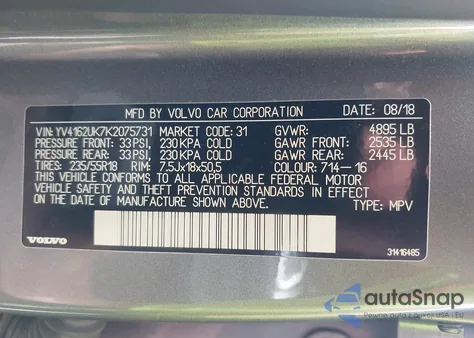 2019 Volvo Xc40 T5 Momentum z USA, uszkodzony, nr VIN YV4162UK7K2075731